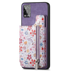 For Realme 8 Pro Retro Painted Zipper Wallet Back Phone Case(Purple) For Realme 8 Pro Retro Painted Zipper Wallet Back Phone Case(Purple)