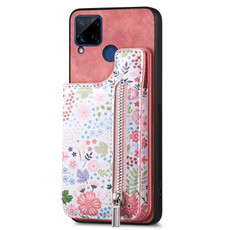 For Realme C15 Retro Painted Zipper Wallet Back Phone Case(Pink) For Realme C15 Retro Painted Zipper Wallet Back Phone Case(Pink)