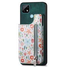 For Realme C21Y Retro Painted Zipper Wallet Back Phone Case(Green) For Realme C21Y Retro Painted Zipper Wallet Back Phone Case(Green)