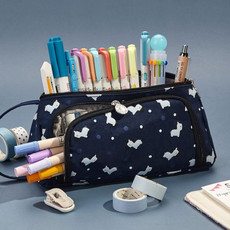 Angoo Canvas Large-Capacity Stationery Case With Side Window Student Pencil Storage Bag(Horse Starry Sky)