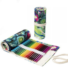 2 PCS 12 Holes Handmade Canvas Pen Curtain Large-Capacity Pencil Case For Boys And Girls Color Pencil Sketch Stationery Box(Ink Painting)