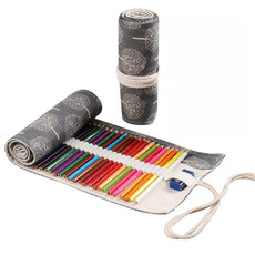 2 PCS 48 Holes Handmade Canvas Pen Curtain Large-Capacity Pencil Case For Boys And Girls Color Pencil Sketch Stationery Box(Black And White Tree)