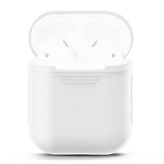 Portable Wireless Bluetooth Earphone Silicone Protective Box Anti-lost Dropproof Storage Bag for Apple AirPods 1/2(Earphone is not Included)(White)