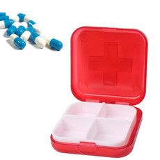 2 PCS 4 Compartments Portable Plastic Cross Pills Medicine Storage Box(Red)