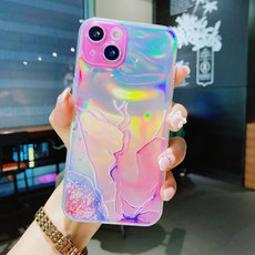 For iPhone 13 Laser Marble Pattern Clear TPU Shockproof Protective Case(Pink)