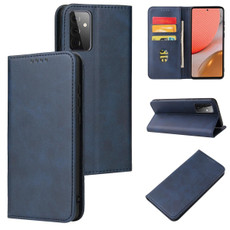 For Samsung Galaxy A72 5G / 4G Calf Texture Magnetic Horizontal Flip Leather Case with Holder & Card Slots & Wallet(Blue)