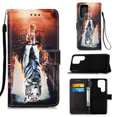 For Samsung Galaxy S22 Ultra 5G Colored Drawing Pattern Plain Weave Leather Phone Case with Holder & Card Slot & Wallet & Lanyard(Cat and Tiger) For Samsung Galaxy S22 Ultra 5G Colored Drawing Pattern Plain Weave Leather Phone Case with Holder & Card Slot & Wallet & Lanyard(Cat and Tiger)