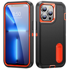 For iPhone 11 3 in 1 Rugged Holder Phone Case (Black + Orange)