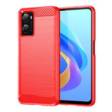 For OPPO A96 Brushed Texture Carbon Fiber TPU Phone Case(Red)