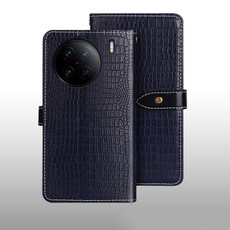 For vivo X90 Pro idewei Crocodile Texture Leather Phone Case(Dark Blue)