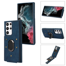 For Samsung Galaxy S22 Ultra 5G Armor Ring Wallet Back Cover Phone Case(Blue) For Samsung Galaxy S22 Ultra 5G Armor Ring Wallet Back Cover Phone Case(Blue)