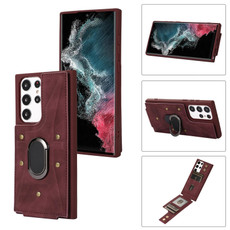 For Samsung Galaxy S22 Ultra 5G Armor Ring Wallet Back Cover Phone Case(Brown) For Samsung Galaxy S22 Ultra 5G Armor Ring Wallet Back Cover Phone Case(Brown)