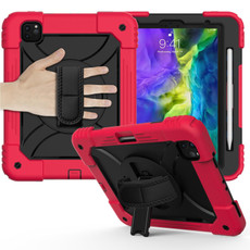 For iPad Pro 11 (2020) Shockproof  PC + Silicone Combination Tablet Case with Holder & Hand Strap & Shoulder strap(Red+Black)