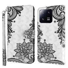 For Xiaomi 13T Pro 3D Painting Pattern Leather Phone Case(Diagonal Black Flower) For Xiaomi 13T Pro 3D Painting Pattern Leather Phone Case(Diagonal Black Flower)