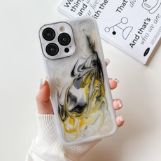 For iPhone 14 Pro Max Oil Painting Electroplating TPU Phone Case(White)