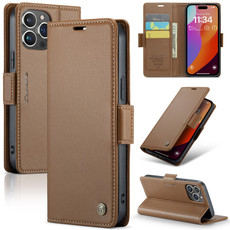 For iPhone 15 Pro Max CaseMe 023 Butterfly Buckle Litchi Texture RFID Anti-theft Leather Phone Case(Brown)