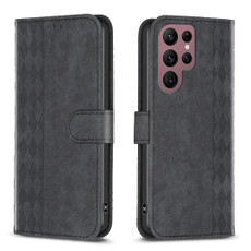 For Samsung Galaxy S22 Ultra 5G Plaid Embossed Leather Phone Case(Black) For Samsung Galaxy S22 Ultra 5G Plaid Embossed Leather Phone Case(Black)
