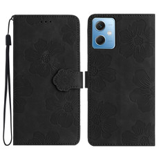 For Xiaomi Redmi Note 12 5G Flower Embossing Pattern Leather Phone Case(Black)