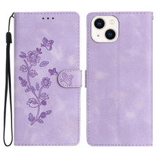 For iPhone 13 Flower Embossing Pattern Leather Phone Case(Purple)