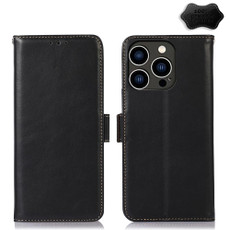 For iPhone 15 Pro Crazy Horse Top Layer Cowhide Leather Phone Case(Black)