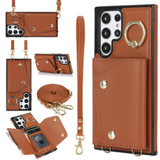 For Samsung Galaxy S22 Ultra 5G Zipper Card Bag Phone Case with Dual Lanyard(Brown) For Samsung Galaxy S22 Ultra 5G Zipper Card Bag Phone Case with Dual Lanyard(Brown)