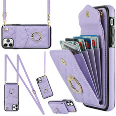 For iPhone 11 Pro Max Rhombic Texture Card Bag Phone Case with Long Lanyard(Light Purple) For iPhone 11 Pro Max Rhombic Texture Card Bag Phone Case with Long Lanyard(Light Purple)
