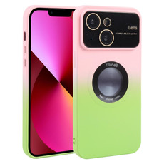 For iPhone 13 Gradient Silicone Shockproof Magsafe Phone Case with Lens Film(Pink Green) For iPhone 13 Gradient Silicone Shockproof Magsafe Phone Case with Lens Film(Pink Green)