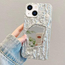 For iPhone 14 Plus Embossed Rock Texture Mirror TPU Phone Case(Space Silver)
