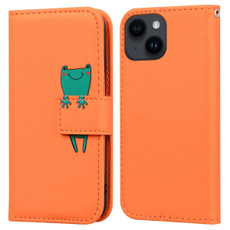 For iPhone 13 Cartoon Buckle Horizontal Flip Leather Phone Case(Orange)