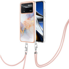 For Xiaomi Poco X4 Pro 5G Electroplating IMD TPU Phone Case with Lanyard(White Marble)