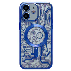 For iPhone 11 Electroplated Circuit Board Pattern MagSafe Phone Case(Dark Blue)