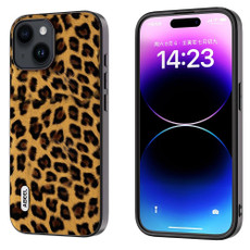 For iPhone 14 Plus ABEEL Black Edge Leopard Phone Case(Golden Leopard)