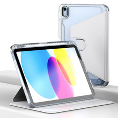 For iPad 10th Gen 10.9 2022 Clear 360 Rotation Stand Smart Leather Tablet Case(White)