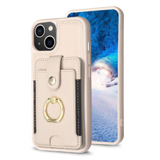 For iPhone 15 BF27 Metal Ring Card Bag Holder Phone Case(Beige)