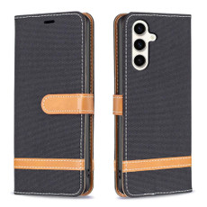 For Samsung Galaxy S23 FE 5G Color Block Denim Texture Leather Phone Case(Black)