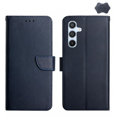 For Samsung Galaxy M34 5G HT02 Genuine Leather Fingerprint-proof Flip Phone Case(Blue)