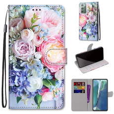 For Samsung Galaxy Note20 Coloured Drawing Cross Texture Horizontal Flip PU Leather Case with Holder & Card Slots & Wallet & Lanyard(Light Pink Bouquet)