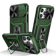 For iPhone 15 Pro Camshield Robot TPU Hybrid PC Phone Case(Green)
