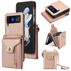 For Samsung Galaxy Z Flip4 Zipper Card Slots Folding Phone Case with Long Lanyard(Rose Gold) For Samsung Galaxy Z Flip4 Zipper Card Slots Folding Phone Case with Long Lanyard(Rose Gold)