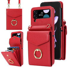 For Samsung Galaxy Z Flip4 Litchi Texture RFID Card Slot Phone Case with Ring Holder(Red) For Samsung Galaxy Z Flip4 Litchi Texture RFID Card Slot Phone Case with Ring Holder(Red)