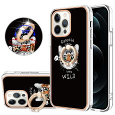 For iPhone 12 Pro Max Electroplating Dual-side IMD Phone Case with Ring Holder(Natural Growth)