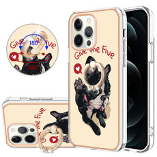 For iPhone 12 / 12 Pro Electroplating Dual-side IMD Phone Case with Ring Holder(Lucky Dog)