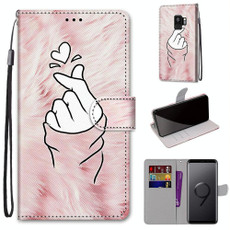 For Samsung Galaxy S9+ Coloured Drawing Cross Texture Horizontal Flip PU Leather Case with Holder & Card Slots & Wallet & Lanyard(Pink Hands Than Hearts)