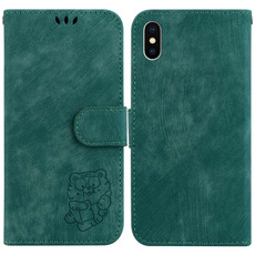 For iPhone X / XS Little Tiger Embossed Leather Phone Case(Green)