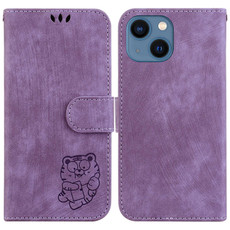 For iPhone 14 Plus Little Tiger Embossed Leather Phone Case(Purple)