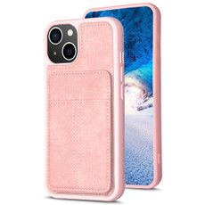 For iPhone 15 BF28 Frosted Card Bag Phone Case with Holder(Pink)