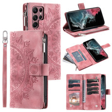 For Samsung Galaxy S22 Ultra 5G Multi-Card Totem Zipper Leather Phone Case(Pink) For Samsung Galaxy S22 Ultra 5G Multi-Card Totem Zipper Leather Phone Case(Pink)