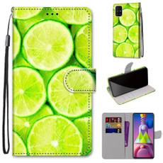 For Samsung Galaxy M51 Coloured Drawing Cross Texture Horizontal Flip PU Leather Case with Holder & Card Slots & Wallet & Lanyard(Lime)