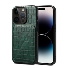 For iPhone 14 Pro Imitation Crocodile Leather Back Phone Case with Holder(Green) For iPhone 14 Pro Imitation Crocodile Leather Back Phone Case with Holder(Green)