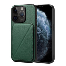 For iPhone 11 Pro Max Imitation Calfskin Leather Back Phone Case with Holder(Green) For iPhone 11 Pro Max Imitation Calfskin Leather Back Phone Case with Holder(Green)